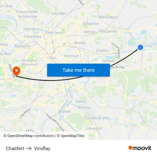 Chalifert to Viroflay map