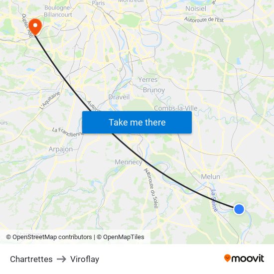 Chartrettes to Viroflay map