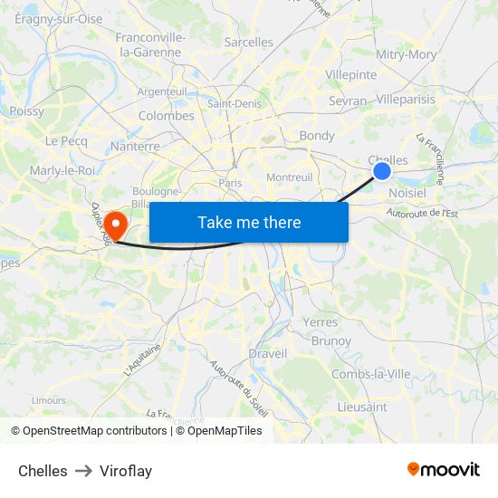 Chelles to Viroflay map