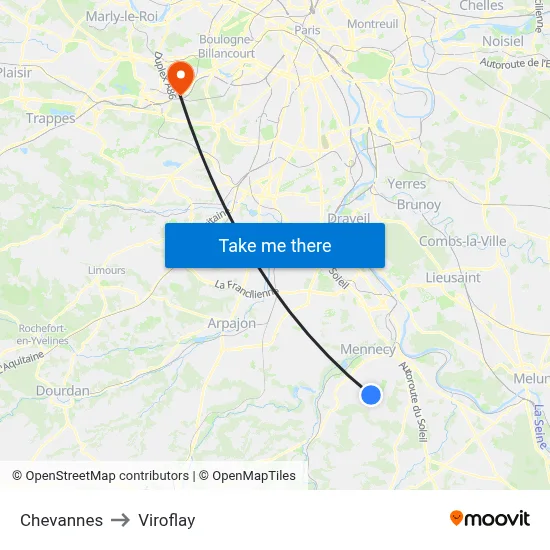 Chevannes to Viroflay map