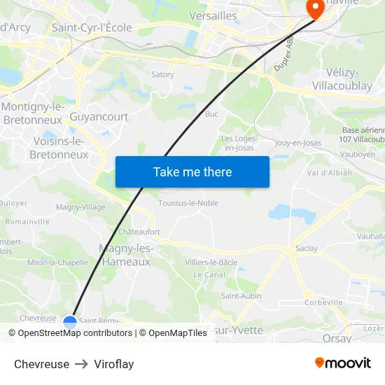 Chevreuse to Viroflay map