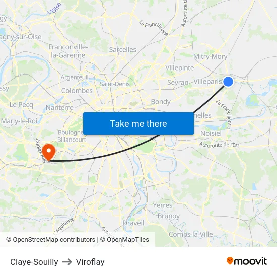 Claye-Souilly to Viroflay map