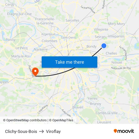 Clichy-Sous-Bois to Viroflay map