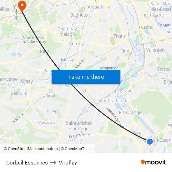 Corbeil-Essonnes to Viroflay map