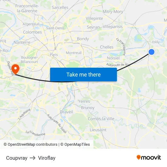 Coupvray to Viroflay map
