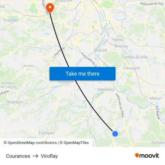 Courances to Viroflay map