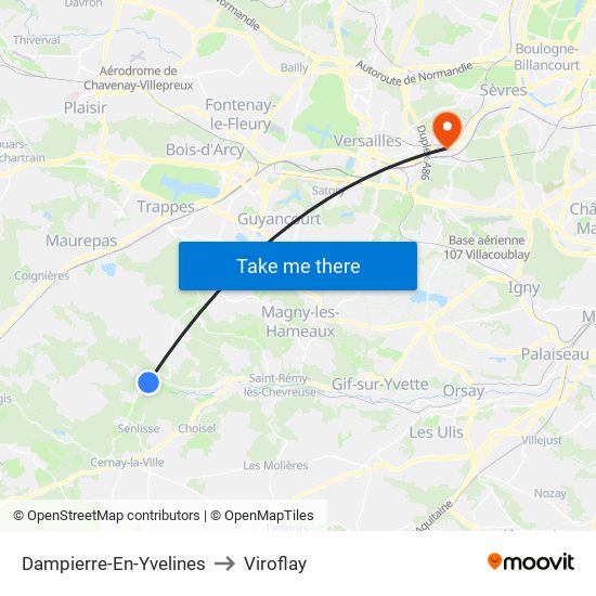 Dampierre-En-Yvelines to Viroflay map