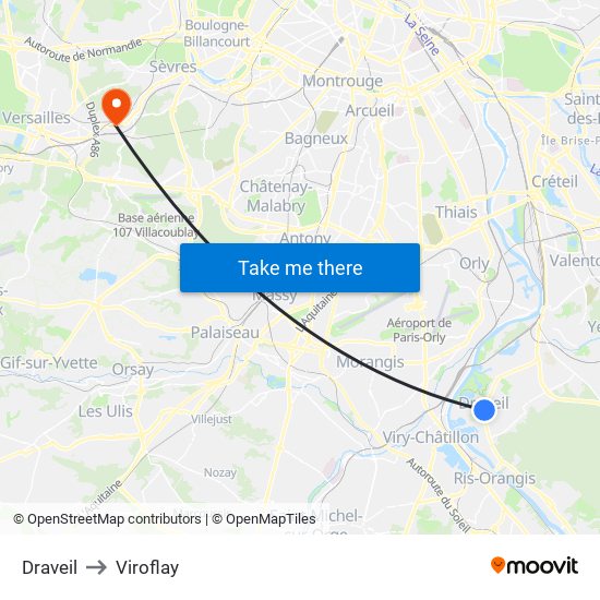 Draveil to Viroflay map