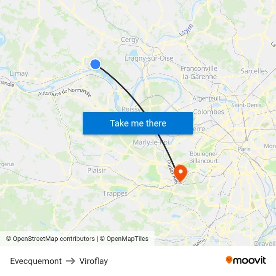 Evecquemont to Viroflay map