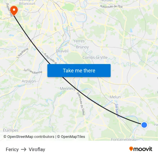 Fericy to Viroflay map