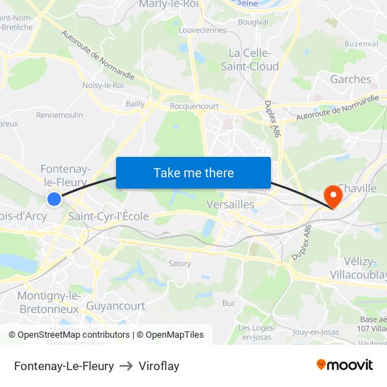 Fontenay-Le-Fleury to Viroflay map