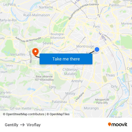 Gentilly to Viroflay map