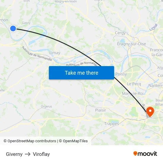 Giverny to Viroflay map