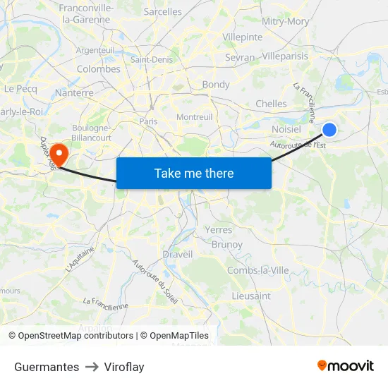 Guermantes to Viroflay map