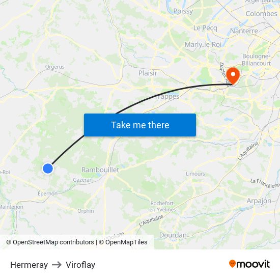Hermeray to Viroflay map
