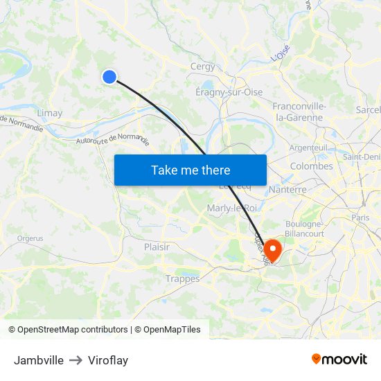 Jambville to Viroflay map
