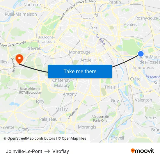 Joinville-Le-Pont to Viroflay map
