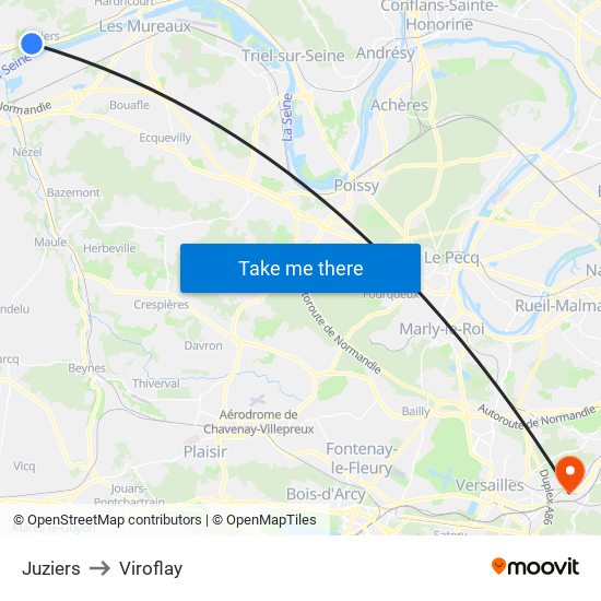 Juziers to Viroflay map