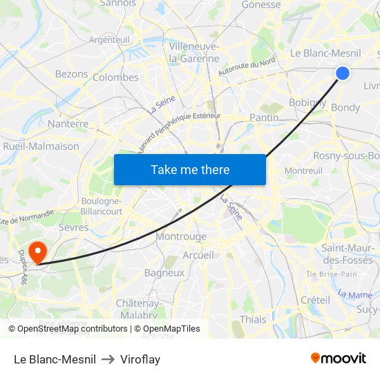 Le Blanc-Mesnil to Viroflay map