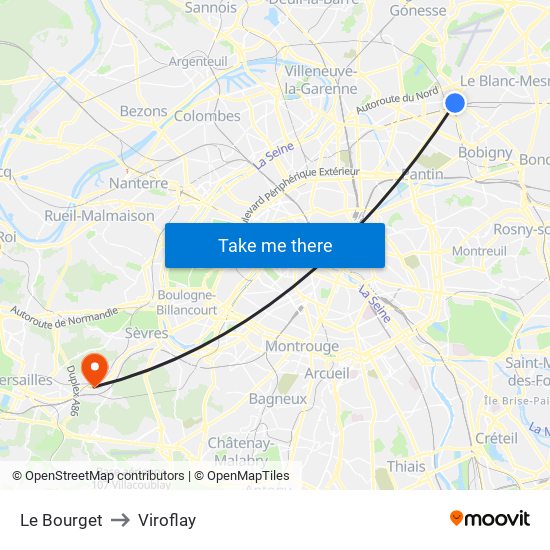 Le Bourget to Viroflay map