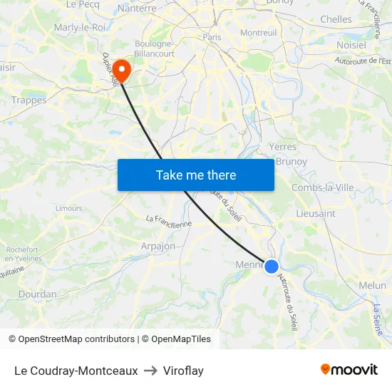 Le Coudray-Montceaux to Viroflay map
