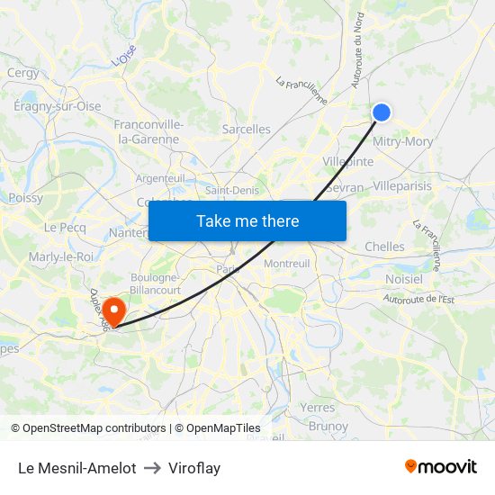 Le Mesnil-Amelot to Viroflay map