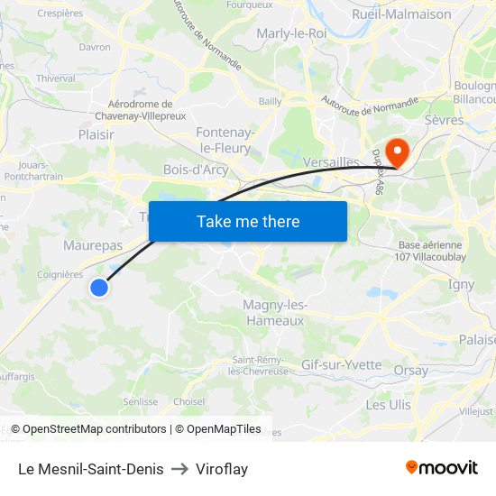 Le Mesnil-Saint-Denis to Viroflay map