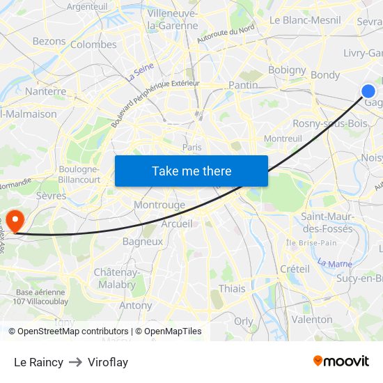 Le Raincy to Viroflay map