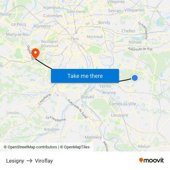Lesigny to Viroflay map