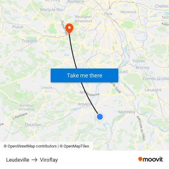 Leudeville to Viroflay map