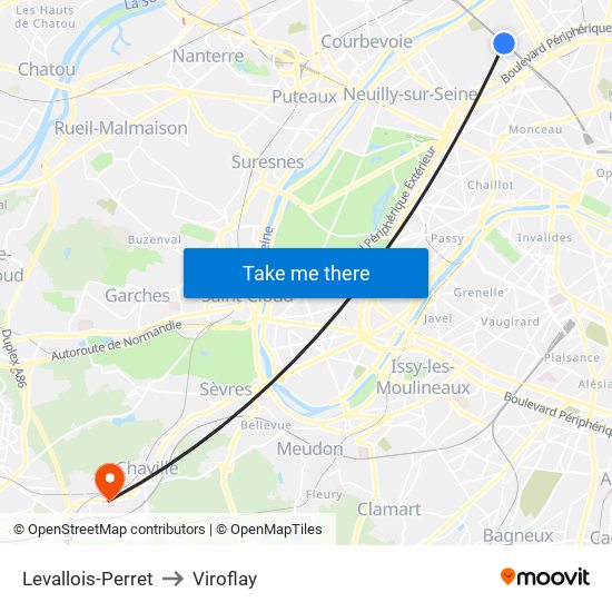 Levallois-Perret to Viroflay map