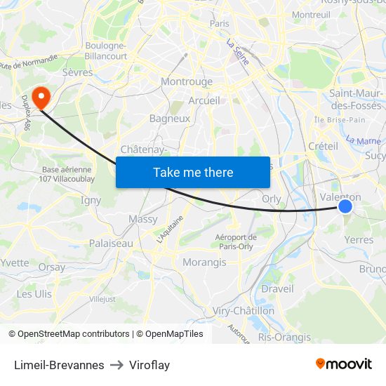 Limeil-Brevannes to Viroflay map