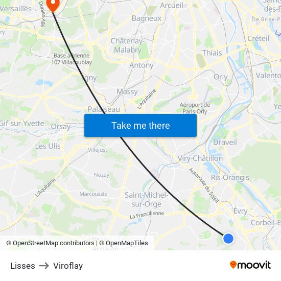 Lisses to Viroflay map