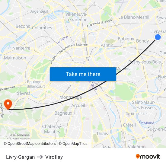 Livry-Gargan to Viroflay map