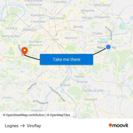 Lognes to Viroflay map