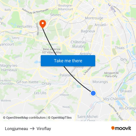 Longjumeau to Viroflay map