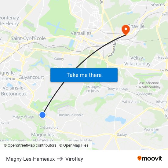 Magny-Les-Hameaux to Viroflay map