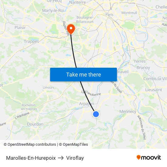 Marolles-En-Hurepoix to Viroflay map