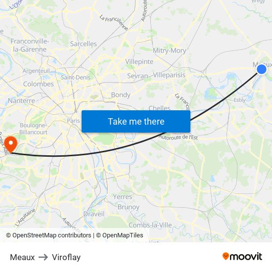 Meaux to Viroflay map