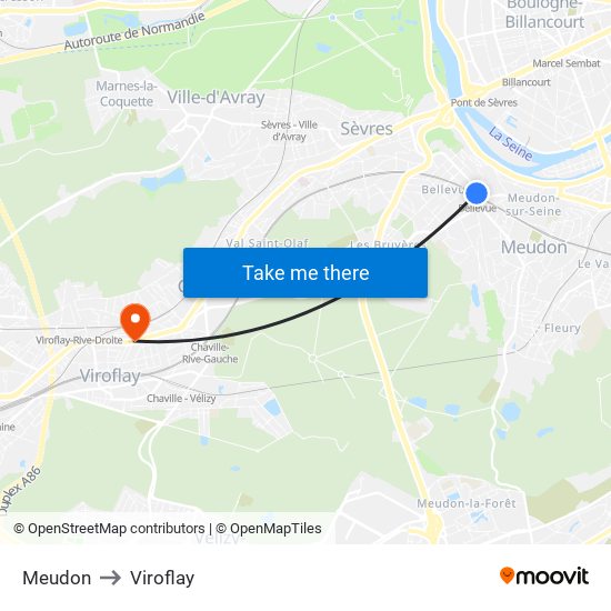 Meudon to Viroflay map
