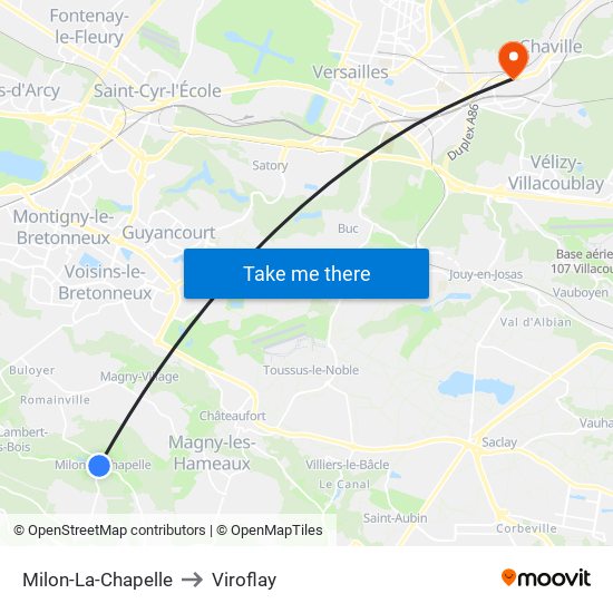 Milon-La-Chapelle to Viroflay map
