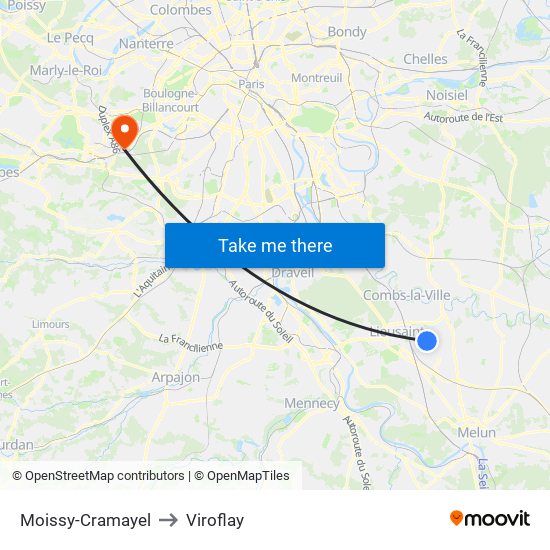 Moissy-Cramayel to Viroflay map