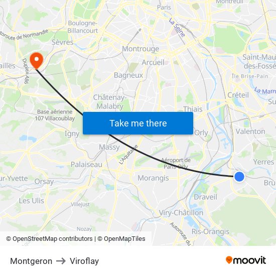 Montgeron to Viroflay map