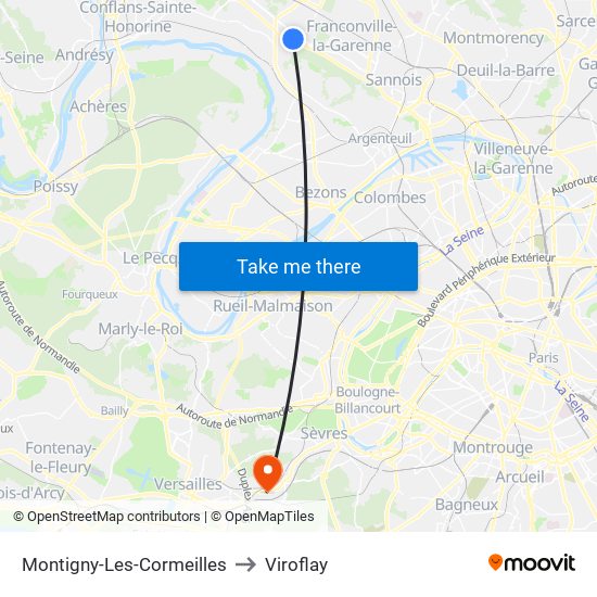 Montigny-Les-Cormeilles to Viroflay map