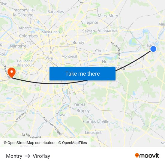 Montry to Viroflay map