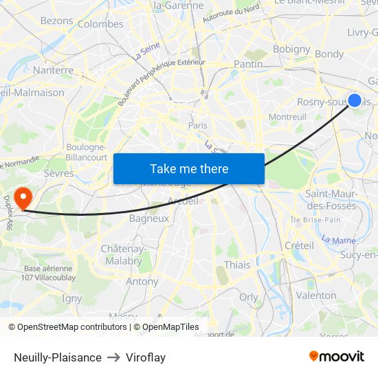 Neuilly-Plaisance to Viroflay map