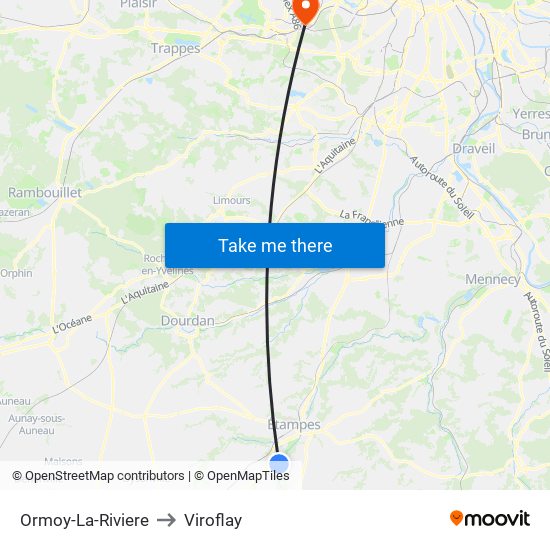 Ormoy-La-Riviere to Viroflay map