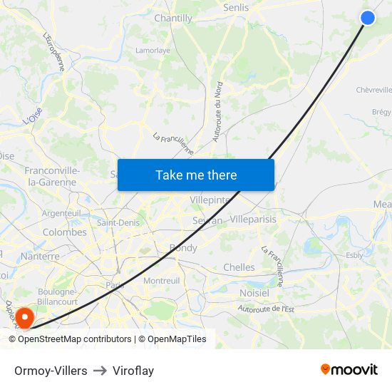 Ormoy-Villers to Viroflay map