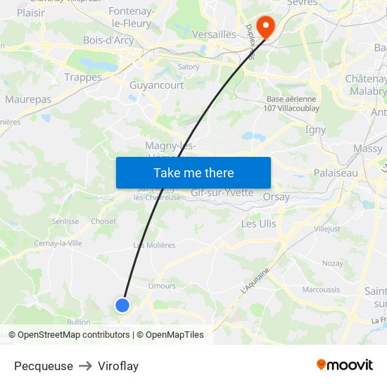Pecqueuse to Viroflay map