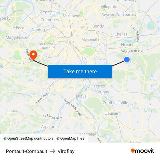Pontault-Combault to Viroflay map